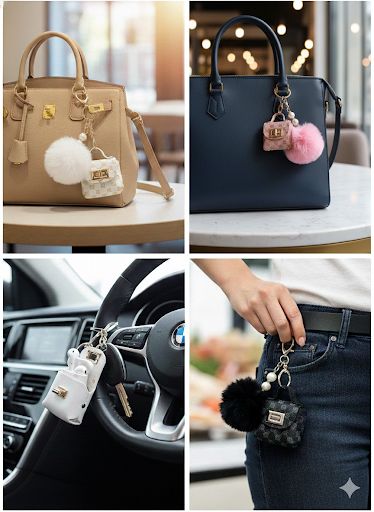 Pompon-Taschenanhänger – flauschig mit Mini-Tasche