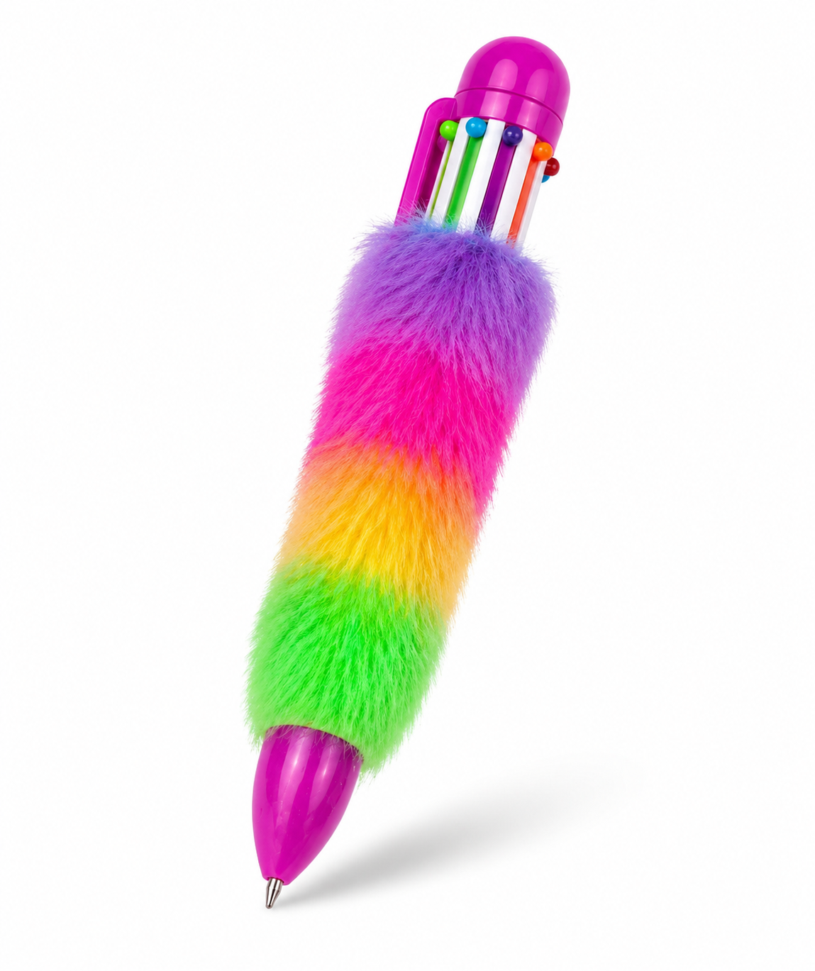 6 Farben Multi Kugelschreiber mit Plüsch – Regenbogen Stift 15 cm