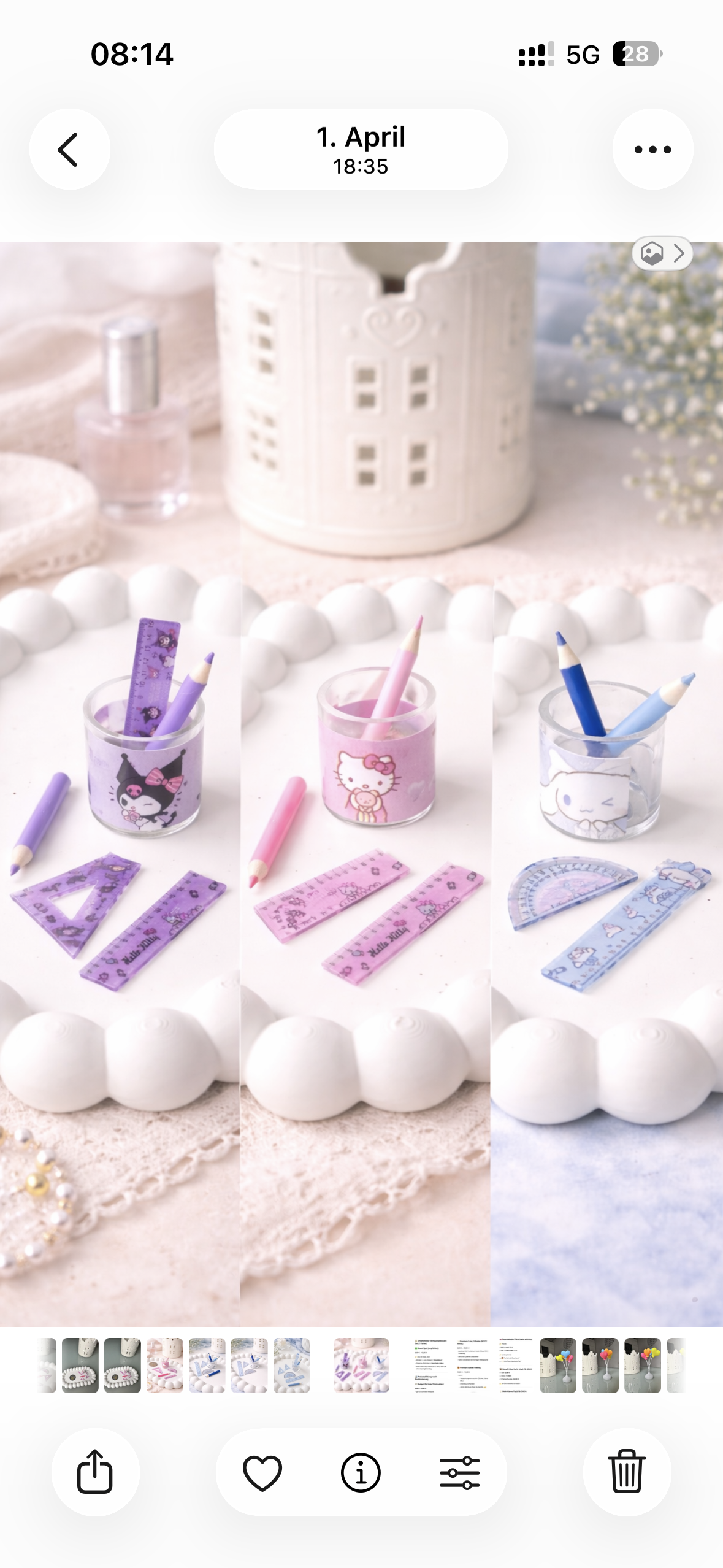 Mini Kawaii Büro Schreibset – 6-teilig im Becher | 3 Farben | ca. 1 cm Miniatur