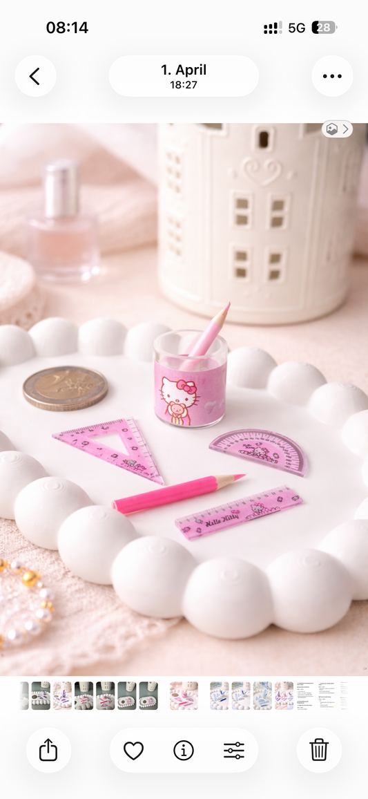 Mini Kawaii Büro Schreibset – 6-teilig im Becher | 3 Farben | ca. 1 cm Miniatur