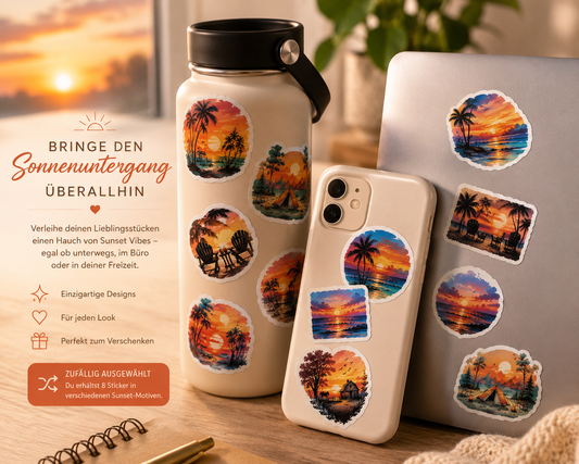 Sunset Sticker Set – 8 Stück traumhafte Sunset-Motive