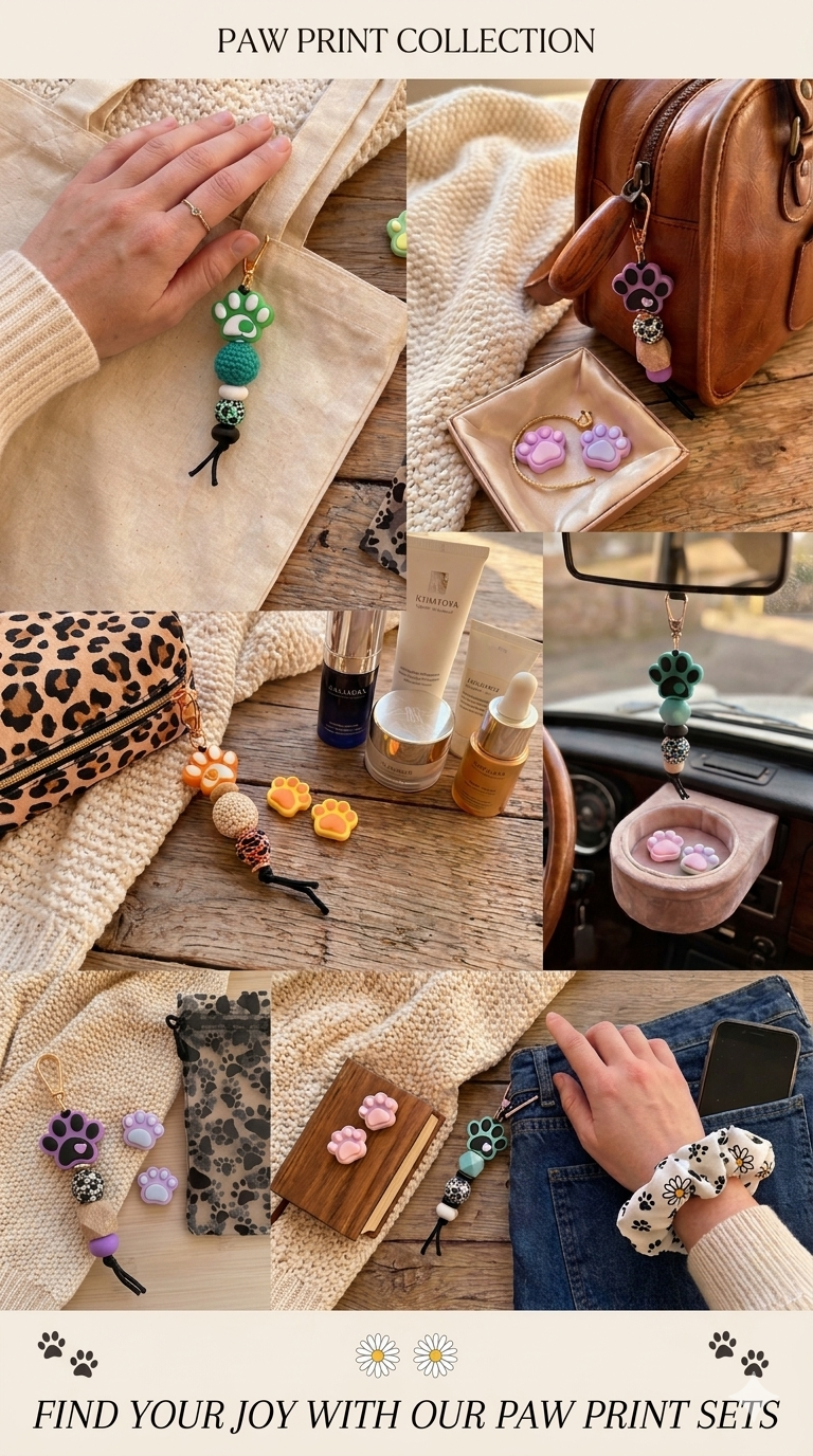 Pfötchen Taschenanhänger Geschenkset – Schlüsselanhänger & Magneten
