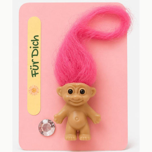 Glückstroll mit Strass Stein – Talisman Geschenk Glücksbringer Farben Energie Troll Figur