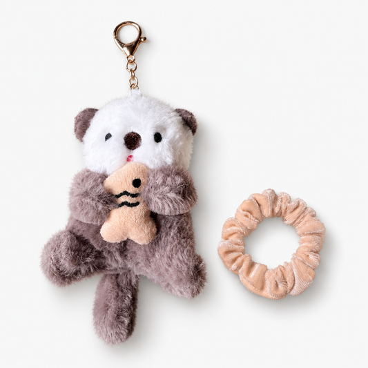Otter Schlüsselanhänger & Samt-Scrunchie Geschenkset – 3 Farbvarianten | Geschenkfertig verpackt