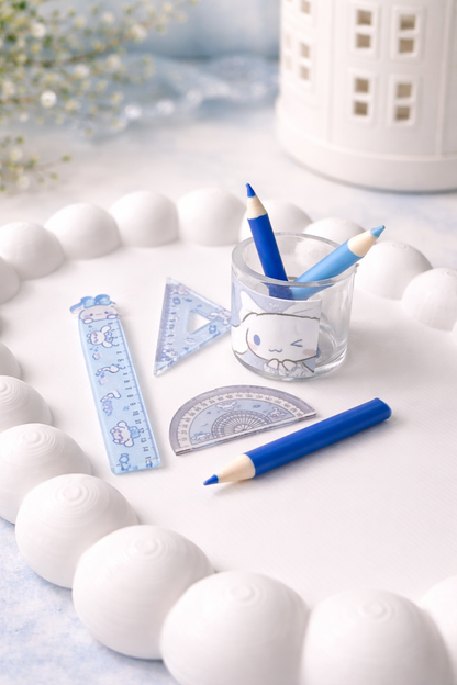 Mini Kawaii Büro Schreibset – 6-teilig im Becher | 3 Farben | ca. 1 cm Miniatur
