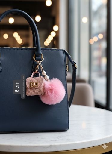 Pompon-Taschenanhänger – flauschig mit Mini-Tasche