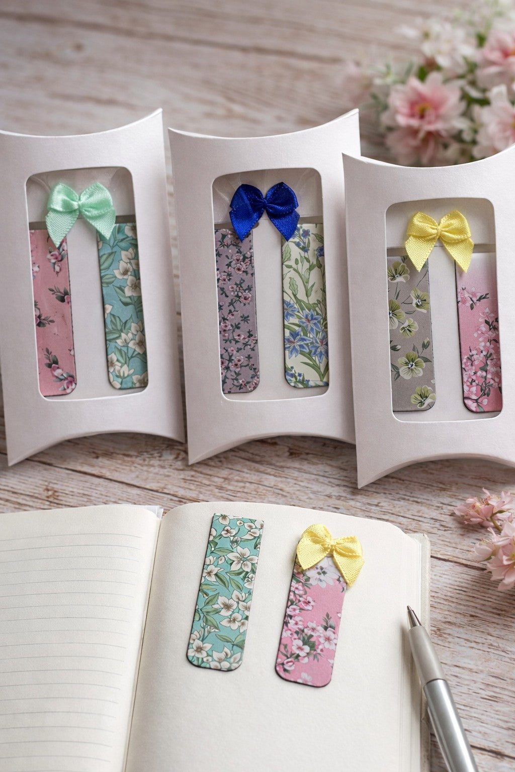 Magnetische Lesezeichen Blumen 2er Set – Geschenkbox mit Schleife