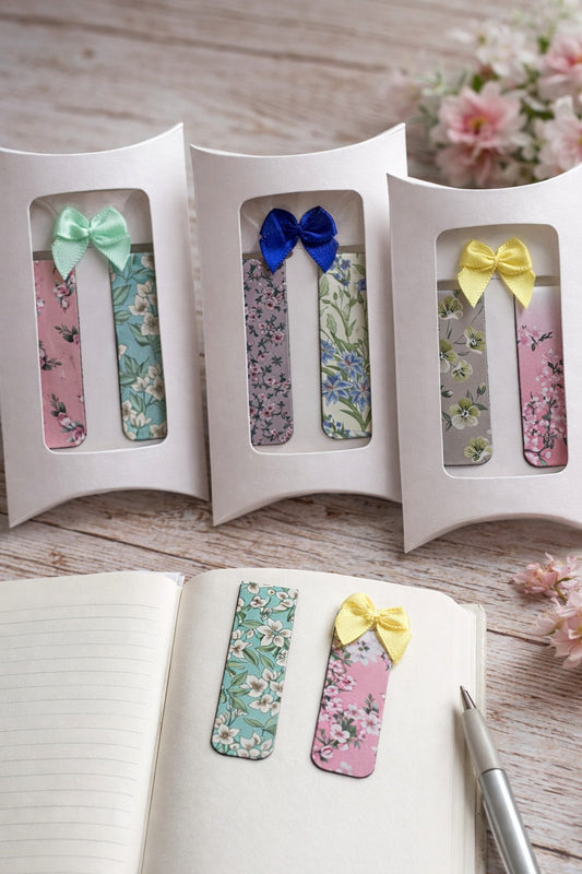 Magnetische Lesezeichen Blumen 2er Set – Geschenkbox mit Schleife
