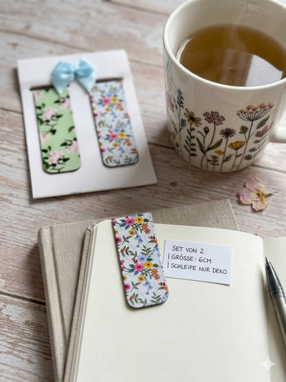 Magnetische Lesezeichen Blumen 2er Set – Geschenkbox mit Schleife