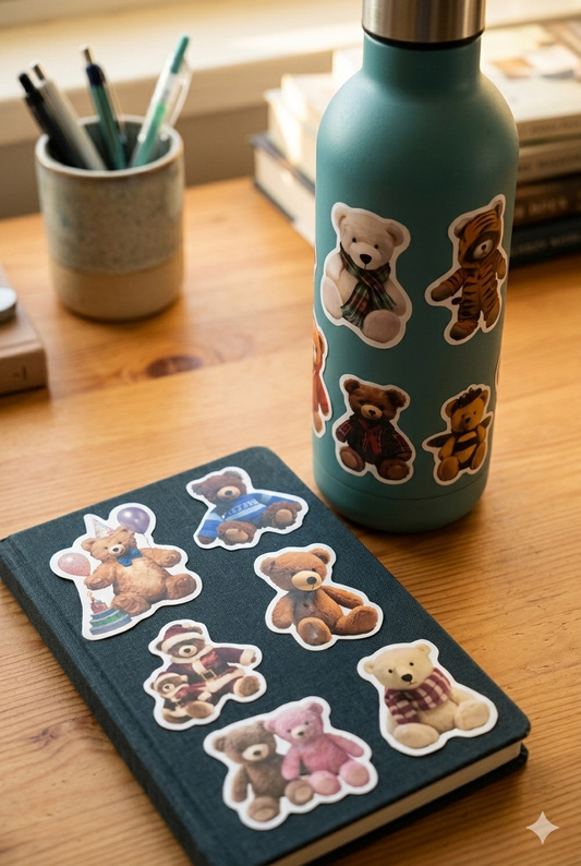 Niedliches Teddy Bären Sticker Set (12 Stück) im Organza Säckchen