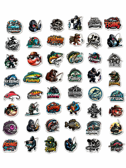 Fishing Sticker Mystery Set – 10 hochwertige Angel-Sticker (glänzend, ca. 4–5 cm)