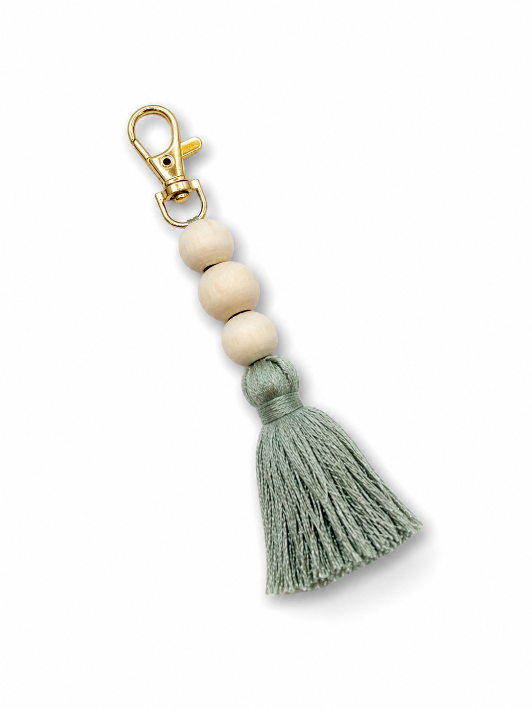 Quasten Schlüsselanhänger mit Holzperlen – 13 cm, Boho Style (3 Farben)
