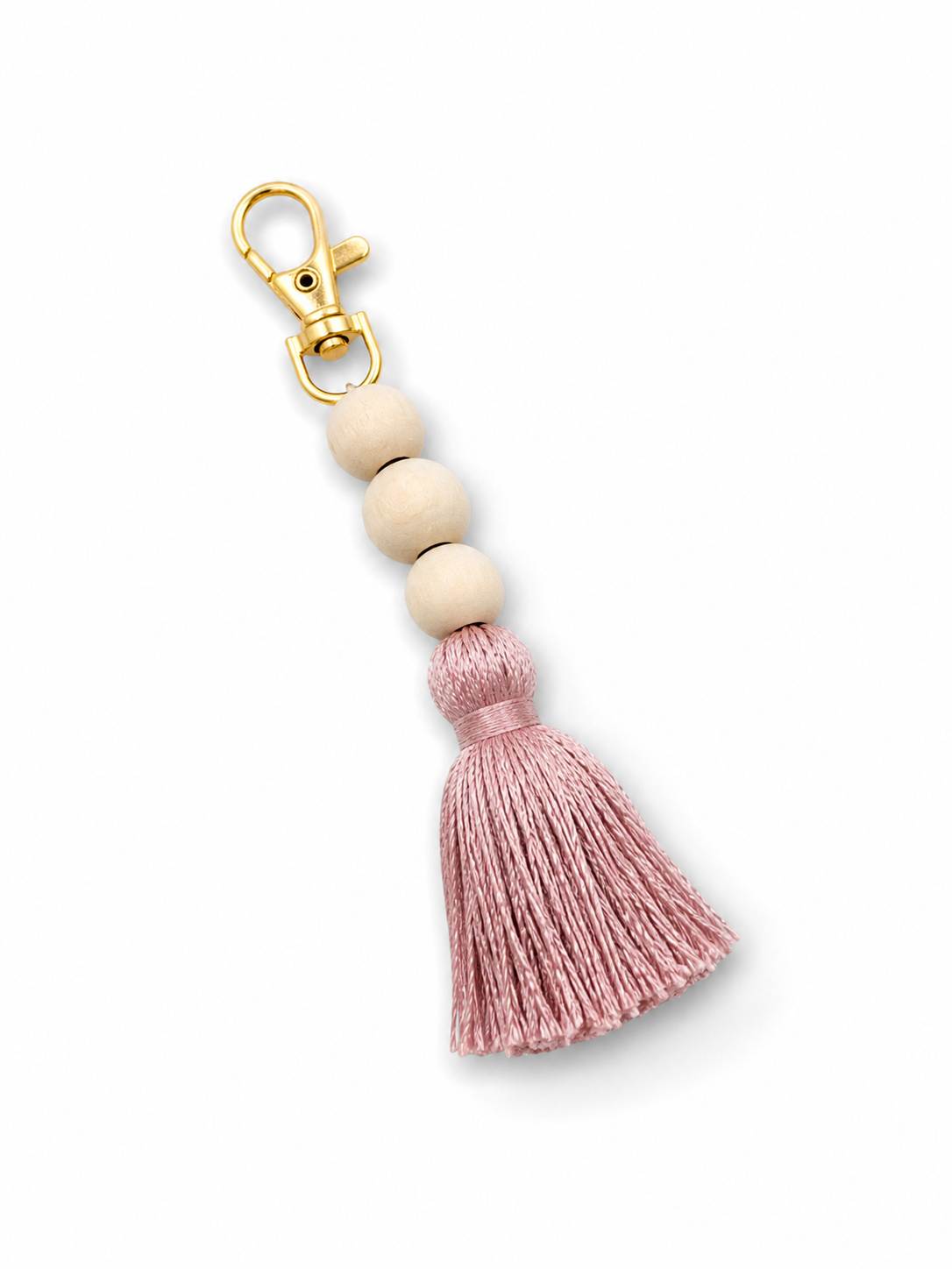 Quasten Schlüsselanhänger mit Holzperlen – 13 cm, Boho Style (3 Farben)