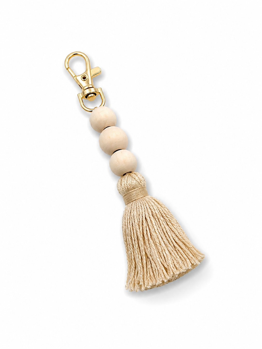 Quasten Schlüsselanhänger mit Holzperlen – 13 cm, Boho Style (3 Farben)