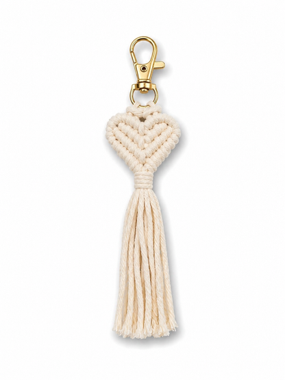 Makramee Herz Schlüsselanhänger – Boho Tassel mit Quaste, 17–18 cm (verschiedene Farben)
