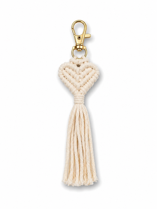 Makramee Herz Schlüsselanhänger – Boho Tassel mit Quaste, 17–18 cm (verschiedene Farben)