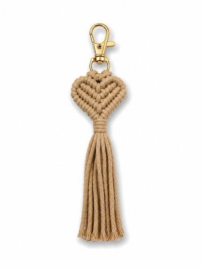 Makramee Herz Schlüsselanhänger – Boho Tassel mit Quaste, 17–18 cm (verschiedene Farben)