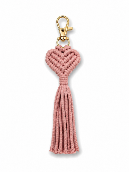 Makramee Herz Schlüsselanhänger – Boho Tassel mit Quaste, 17–18 cm (verschiedene Farben)