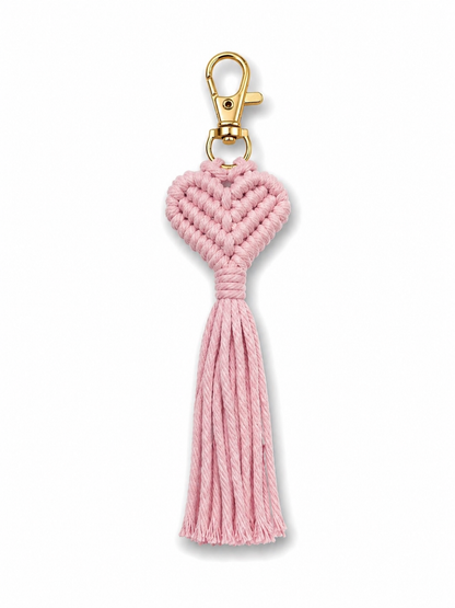 Makramee Herz Schlüsselanhänger – Boho Tassel mit Quaste, 17–18 cm (verschiedene Farben)