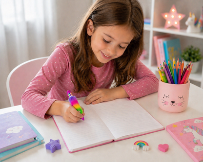 6 Farben Multi Kugelschreiber mit Plüsch – Regenbogen Stift 15 cm