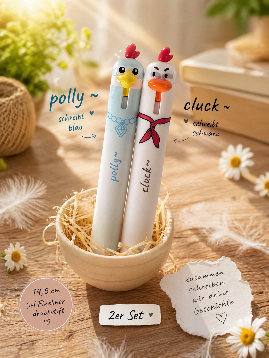 Hühner Gelstifte 2er Set – Polly & Cluck Fineliner