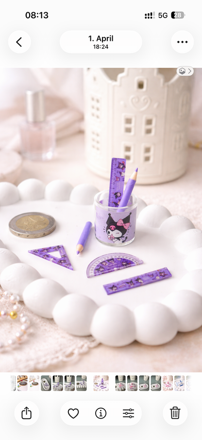 Mini Kawaii Büro Schreibset – 6-teilig im Becher | 3 Farben | ca. 1 cm Miniatur