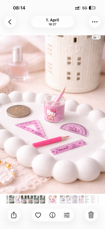 Mini Kawaii Büro Schreibset – 6-teilig im Becher | 3 Farben | ca. 1 cm Miniatur