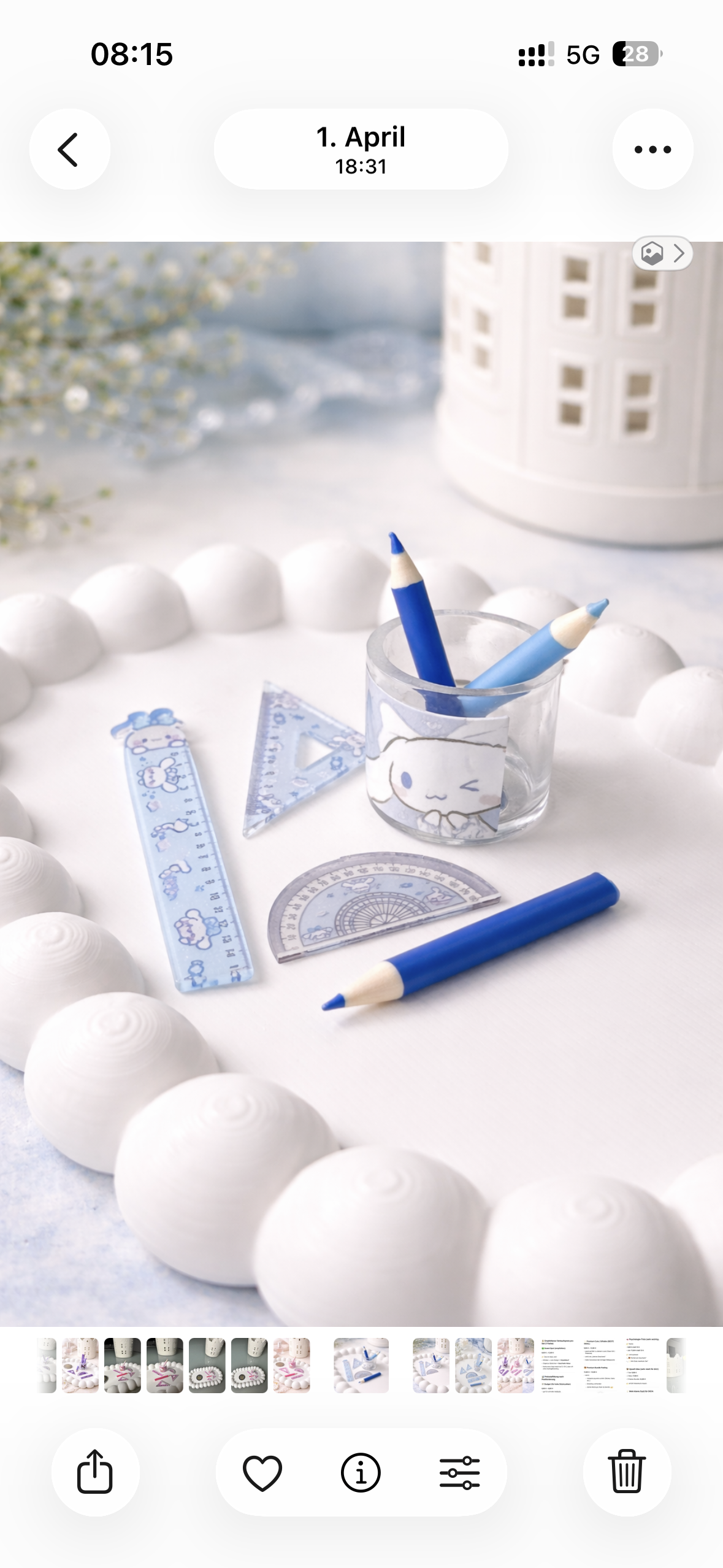 Mini Kawaii Büro Schreibset – 6-teilig im Becher | 3 Farben | ca. 1 cm Miniatur