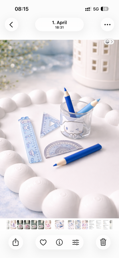 Mini Kawaii Büro Schreibset – 6-teilig im Becher | 3 Farben | ca. 1 cm Miniatur