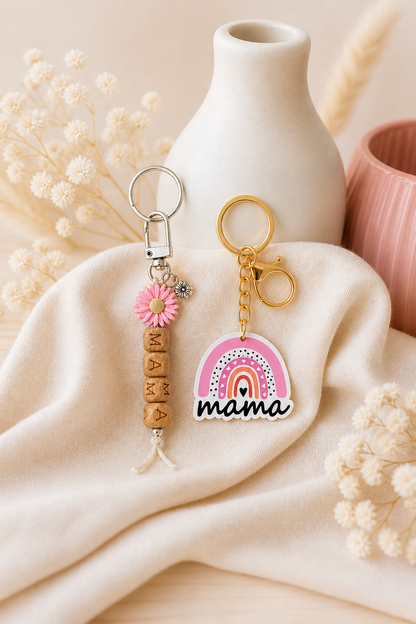 Mama Schlüsselanhänger – Blumen oder Regenbogen Anhänger Geschenkidee