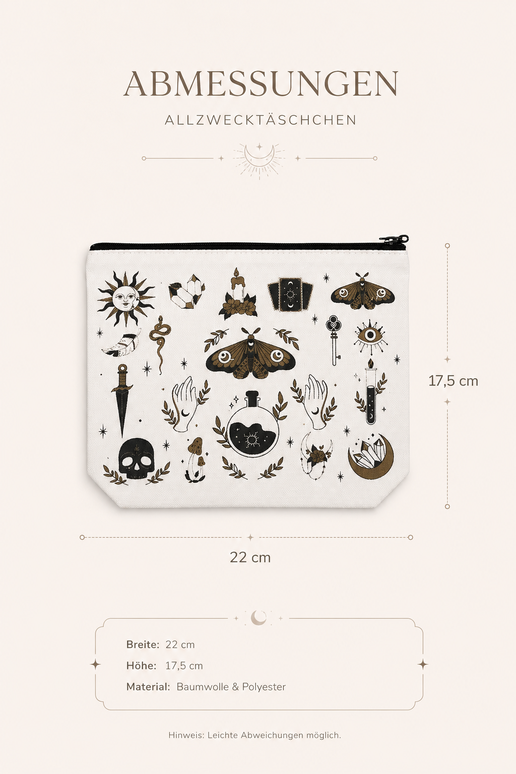 Mystisches Allzwecktäschchen mit Witchy Motiven – Kosmetiktasche 22x17,5 cm