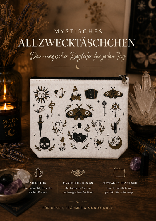 Mystisches Allzwecktäschchen mit Witchy Motiven – Kosmetiktasche 22x17,5 cm