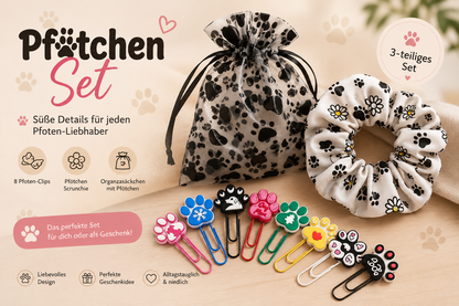 Pfötchen Geschenkset mit Scrunchie & 8 Pfoten-Clips