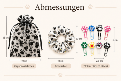 Pfötchen Geschenkset mit Scrunchie & 8 Pfoten-Clips