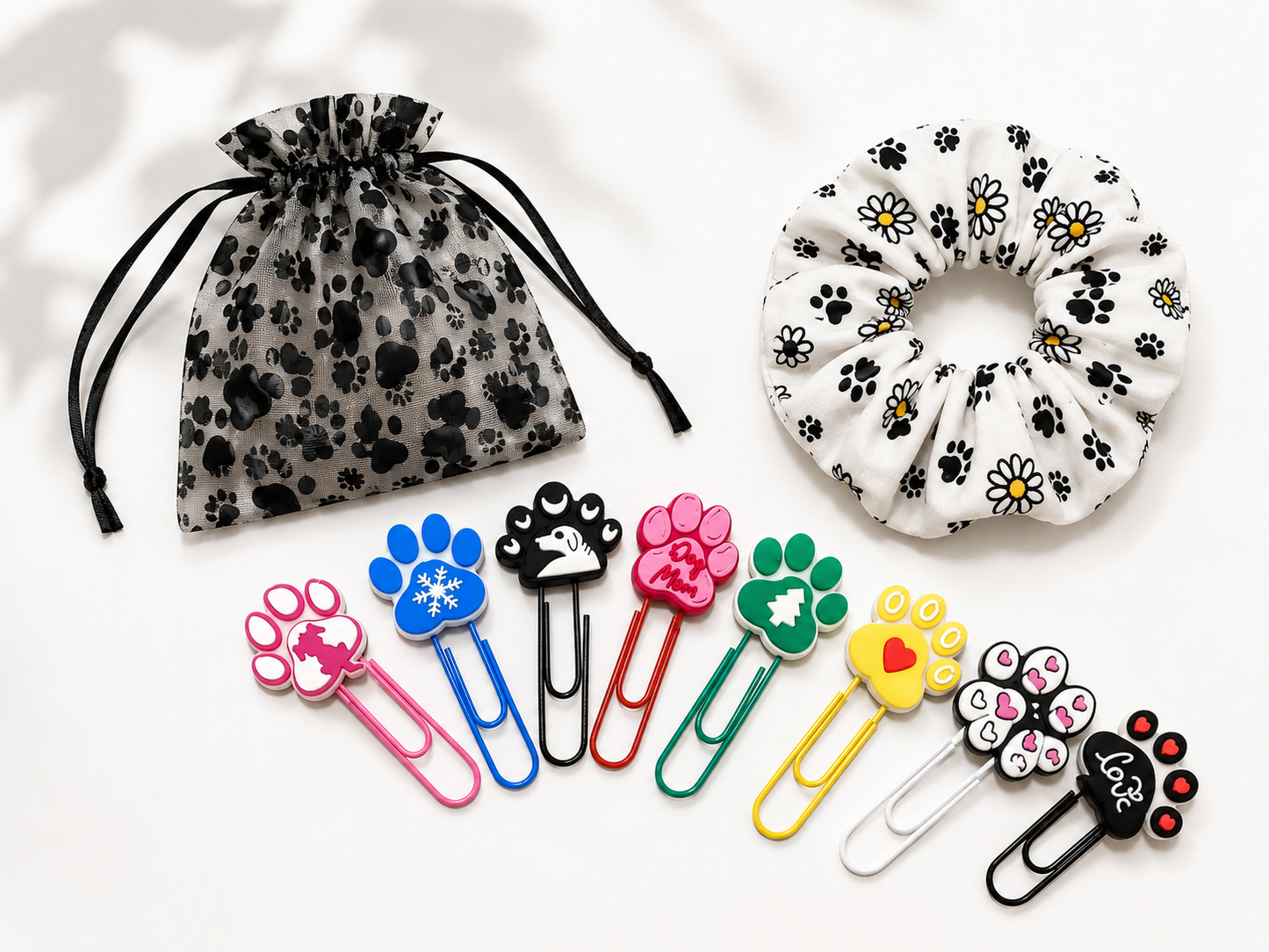 Pfötchen Geschenkset mit Scrunchie & 8 Pfoten-Clips