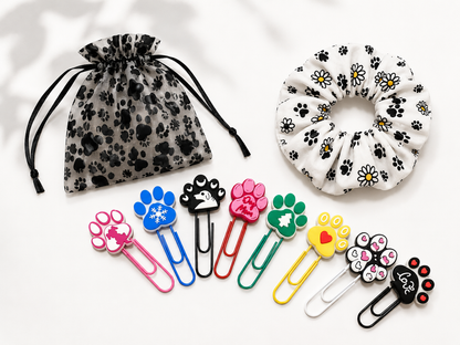 Pfötchen Geschenkset mit Scrunchie & 8 Pfoten-Clips