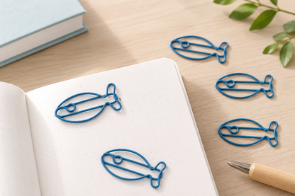 Design Büroklammern Fisch Blau – 6 Stück - geschenkfertig