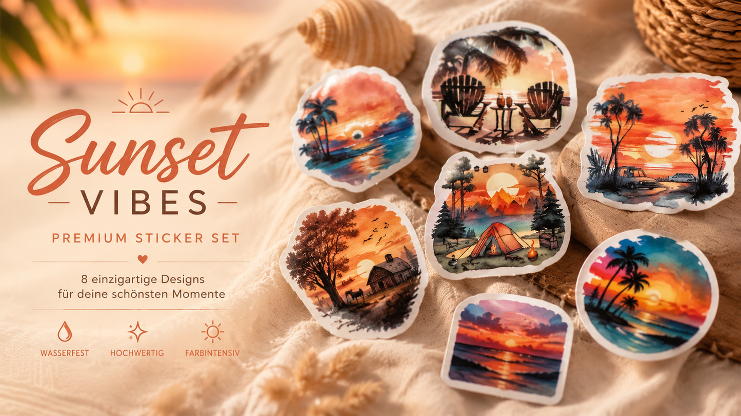 Sunset Sticker Set – 8 Stück traumhafte Sunset-Motive