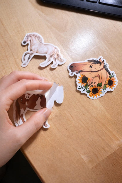 Pferde Sticker Set (12 Stück) | Realistische Pferde Aufkleber + optional Notizblock