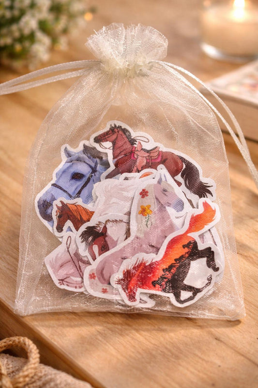 Pferde Sticker Set (12 Stück) | Realistische Pferde Aufkleber + optional Notizblock