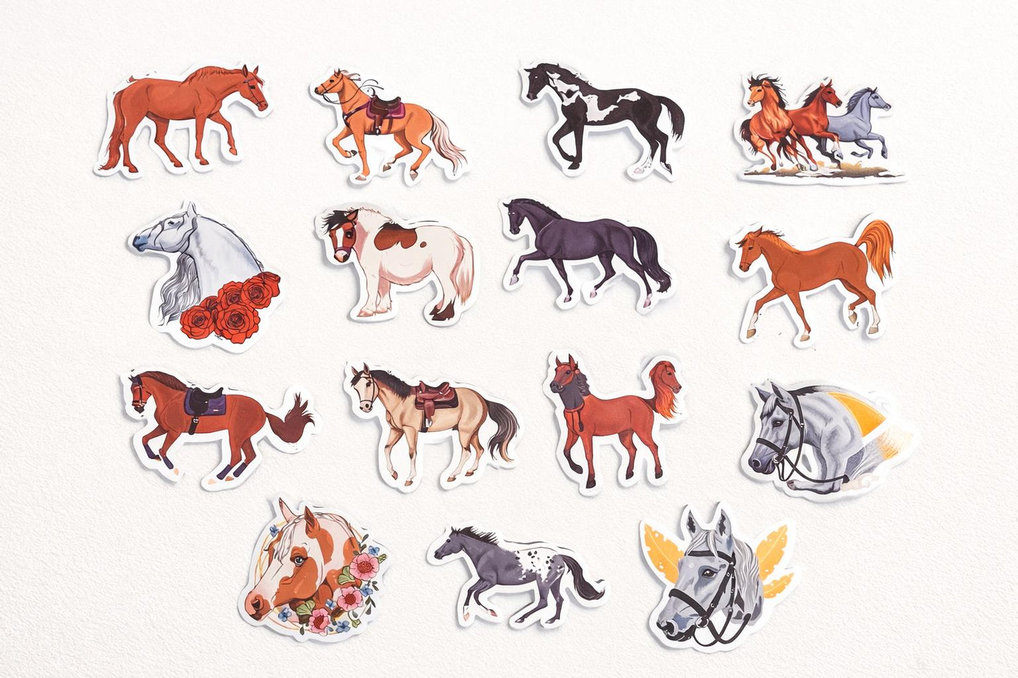 Pferde Sticker Set (12 Stück) | Realistische Pferde Aufkleber + optional Notizblock