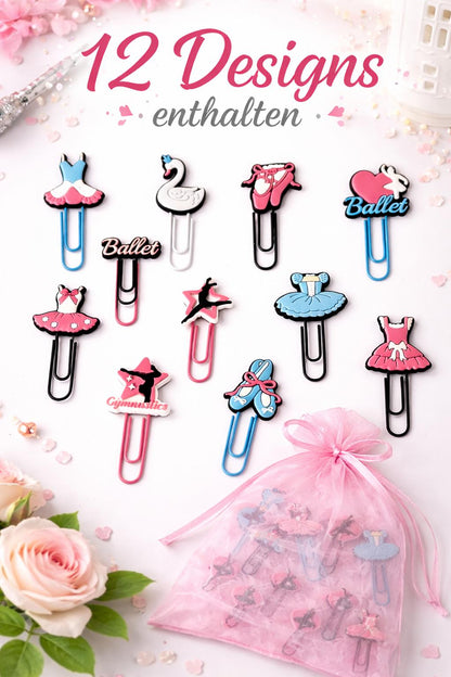 🩰 Ballett Büroklammern Set – 12 süße Tanz Designs im Organzasäckchen