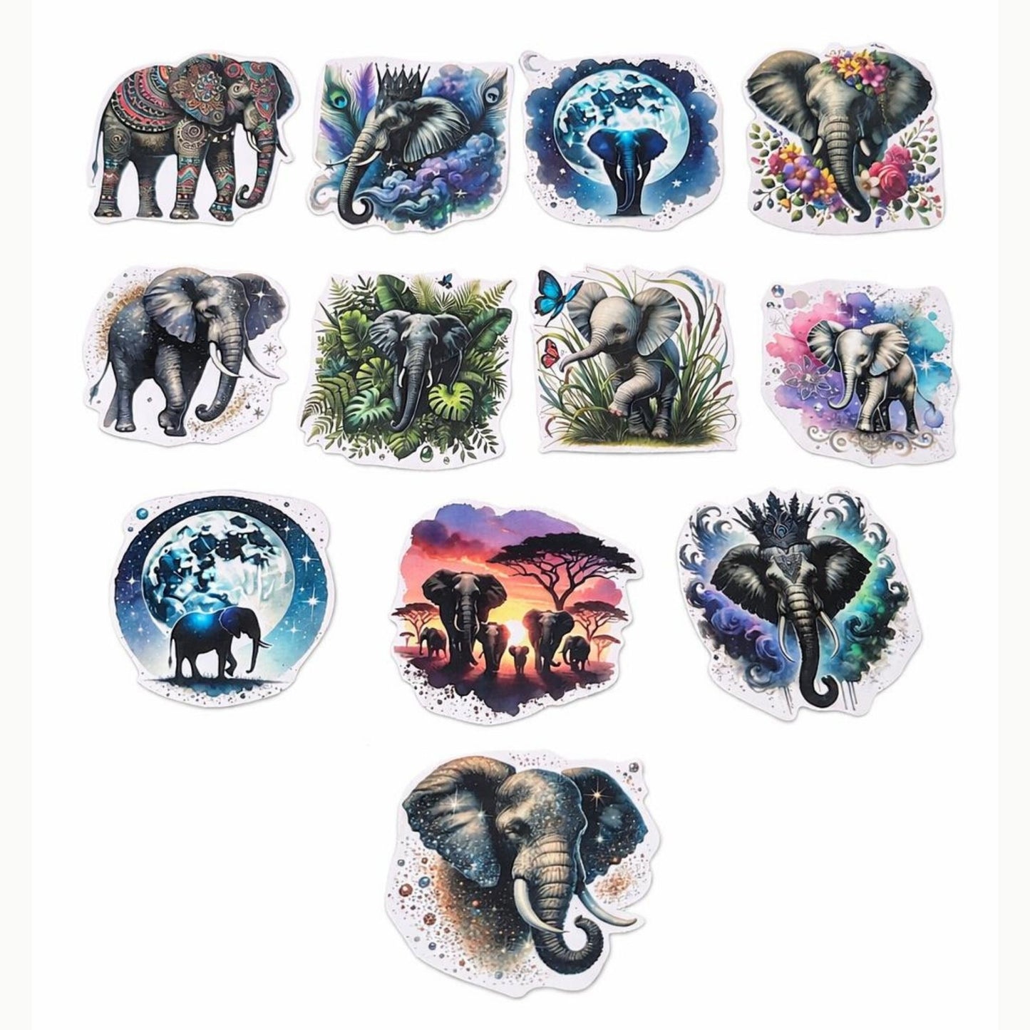 🐘 Elefanten Sticker Set – 12 einzigartige Designs