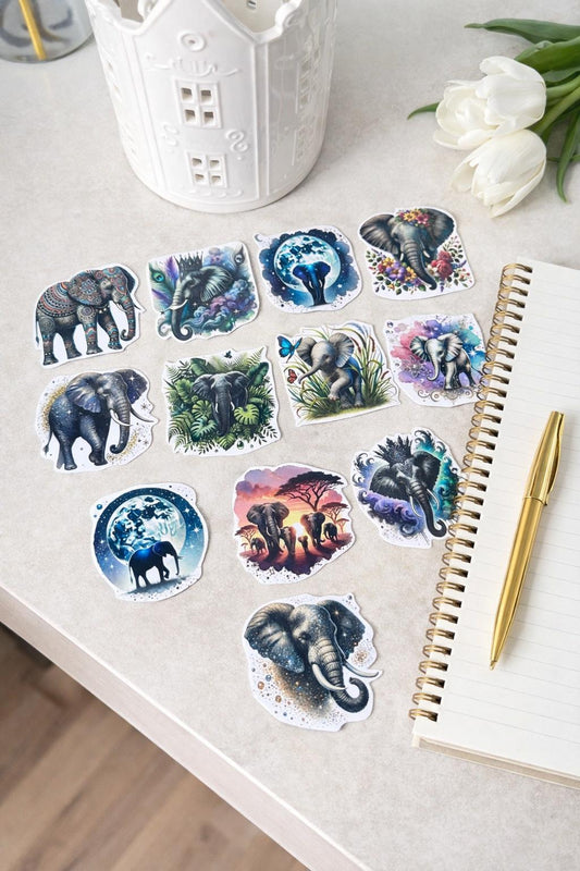 🐘 Elefanten Sticker Set – 12 einzigartige Designs
