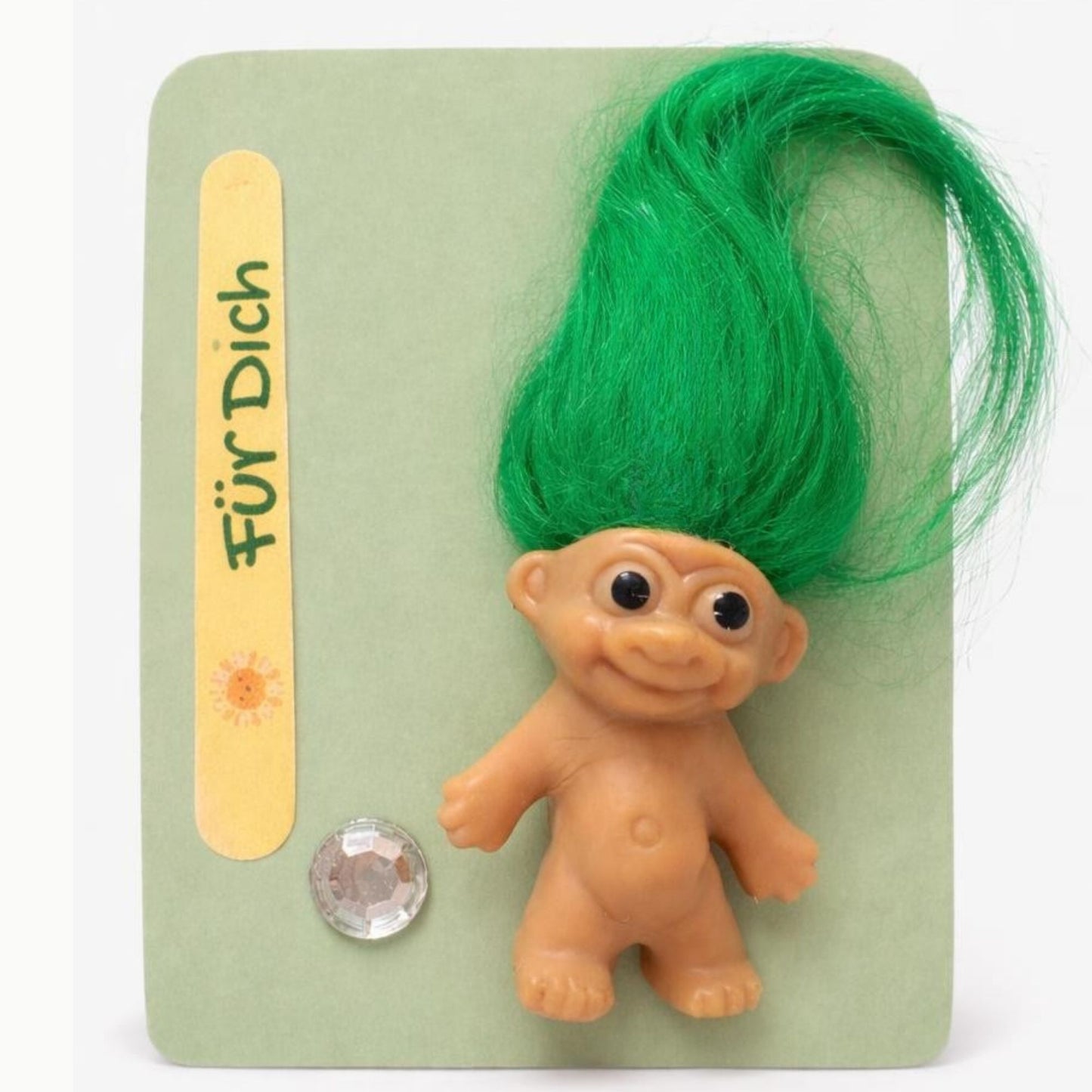 Glückstroll mit Strass Stein – Talisman Geschenk Glücksbringer Farben Energie Troll Figur