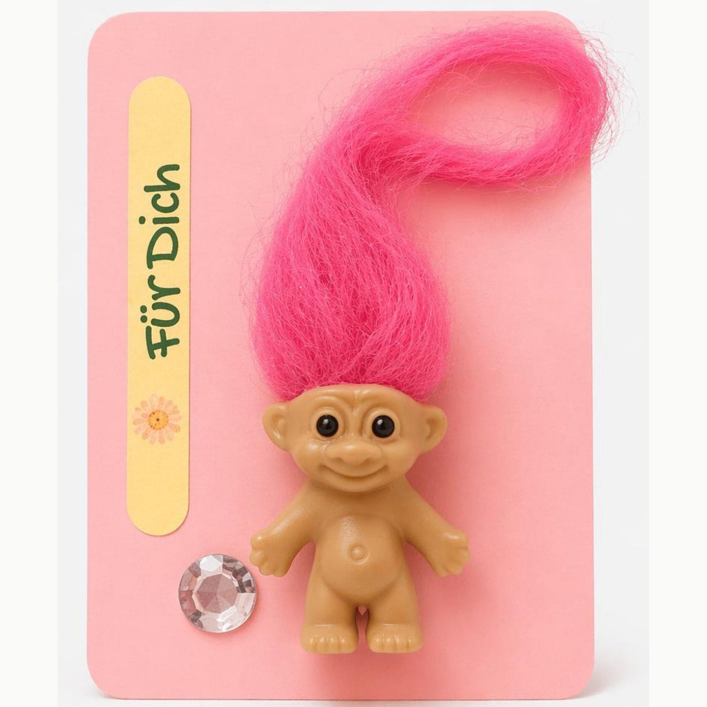Glückstroll mit Strass Stein – Talisman Geschenk Glücksbringer Farben Energie Troll Figur