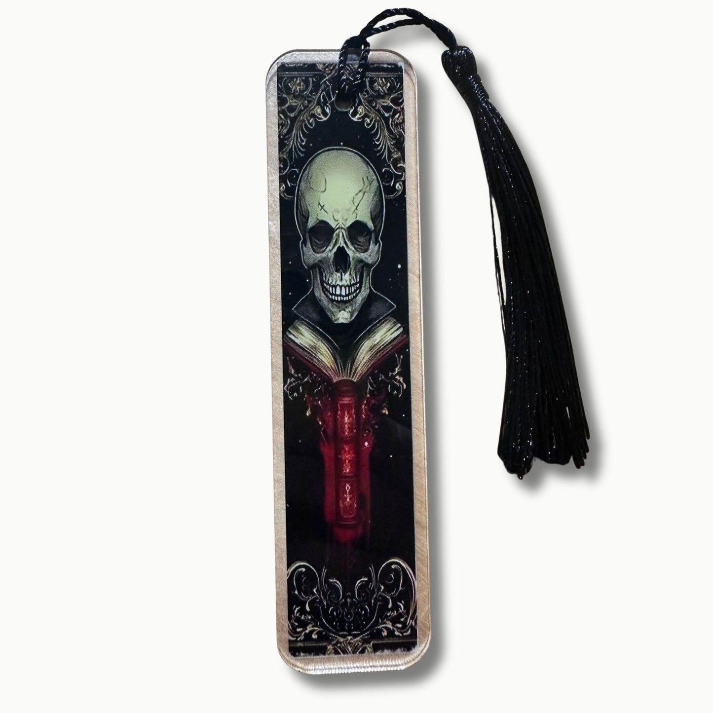 Gothic Lesezeichen mit Quaste – Totenkopf Design