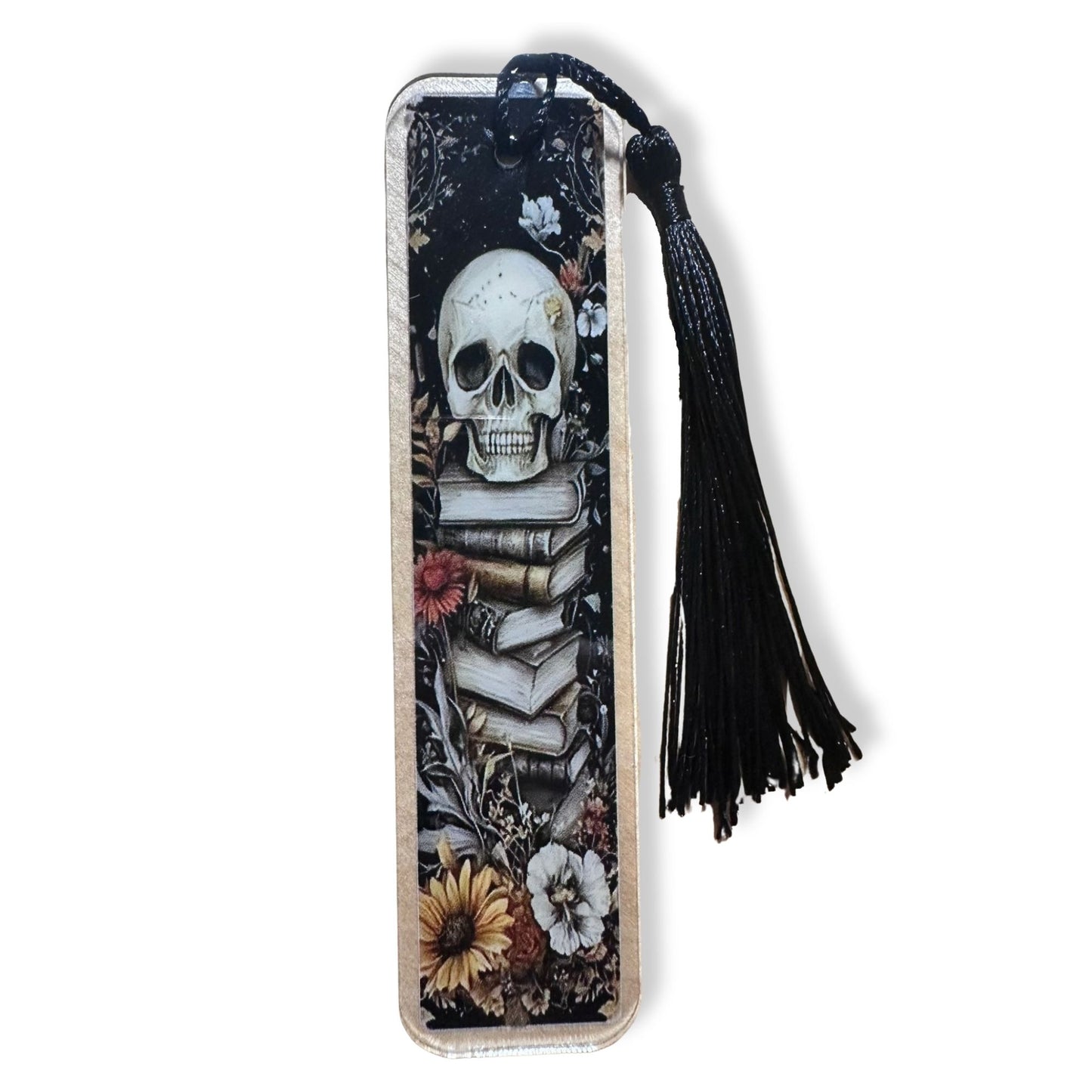 Gothic Lesezeichen mit Quaste – Totenkopf Design