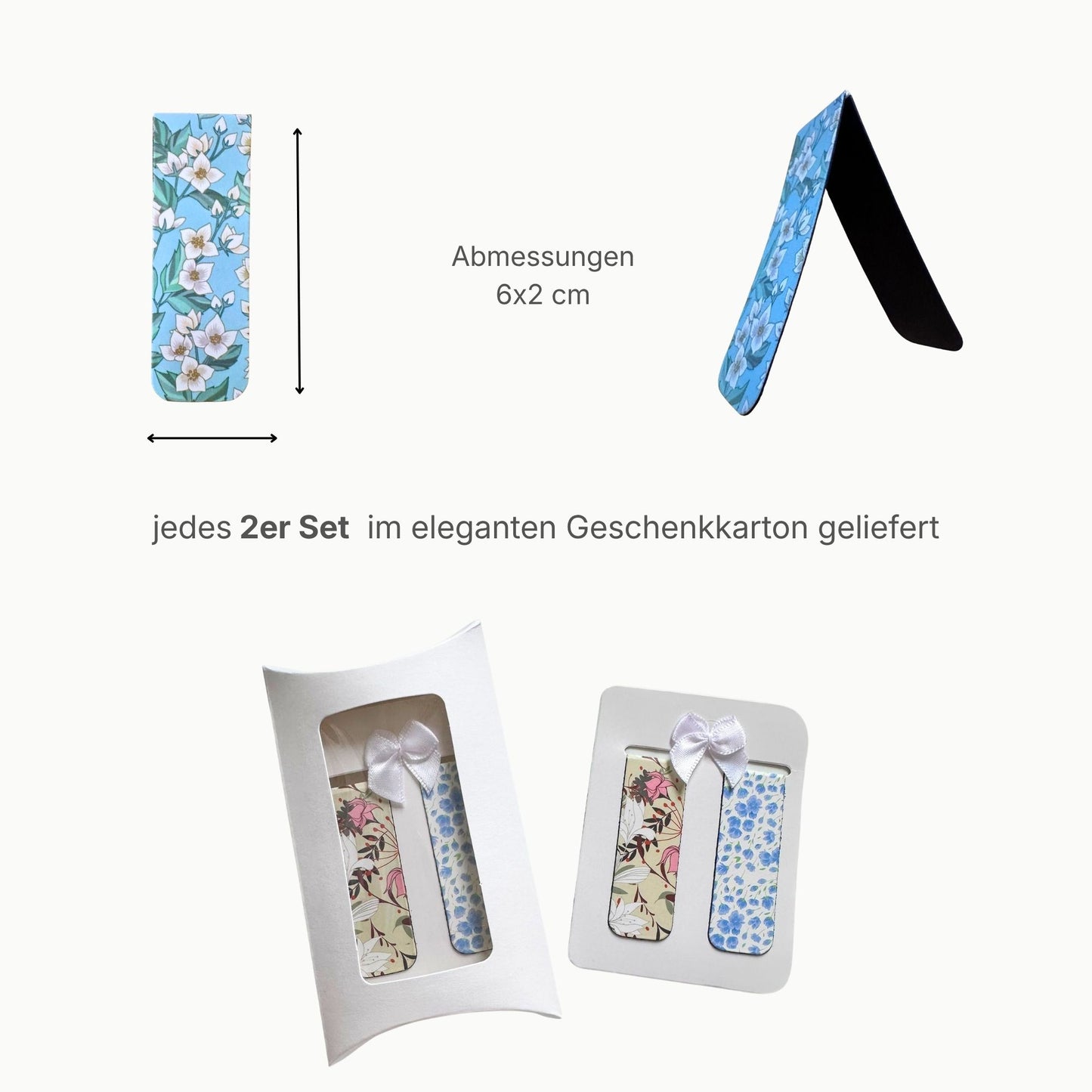 Magnetische Lesezeichen Blumen 2er Set – Geschenkbox mit Schleife