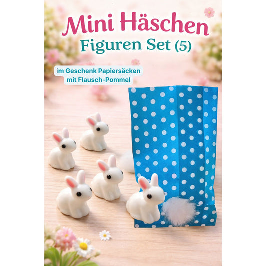 Mini Häschen Figuren Set (5) – Weiß glänzend